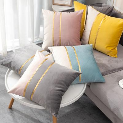 China Sustainable Wholesale Leather Patchwork Grey White Gold Decorative Luxury Velvet Sofa Throw Pillow Cushion Covers for sale