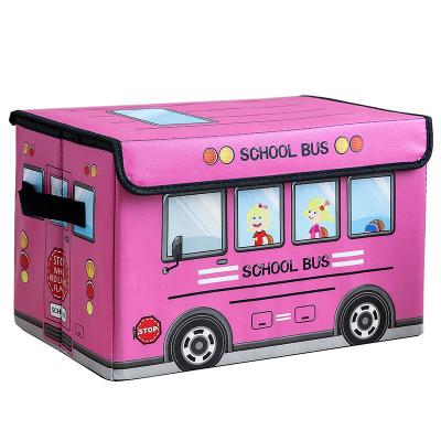 China Viable Style Storage Box School Bus Children Clothes Toy Organizer Kids Car Cartoon Foldable Storage Basket for sale