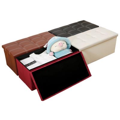 China Foldable Faux Leather Folding Storage Ottoman Bench Ottoman Toy Chest Folding Storage Box for sale