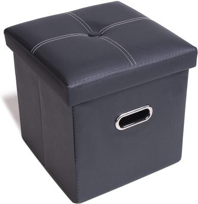 China Hot Sale Leather Cube Folding Amazon Faux Leather Ottoman With Hole Handles Folding Storage Stool Footrest Seat for sale