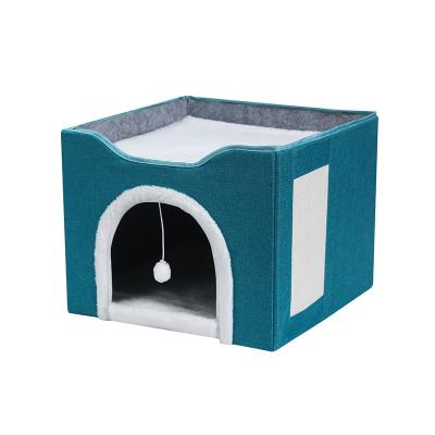 China Dismountable Folding Shelter Cat House Cube Ramp Breathable Cat Cubby Cave Bed Scratcher for sale