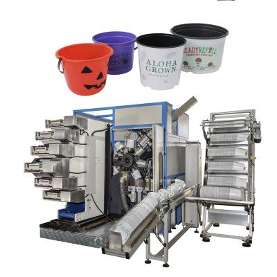 China Pail Feeding System Automatic Automatic Offset Screen Printing Machine On Bucket Plastic Flower Pot for sale