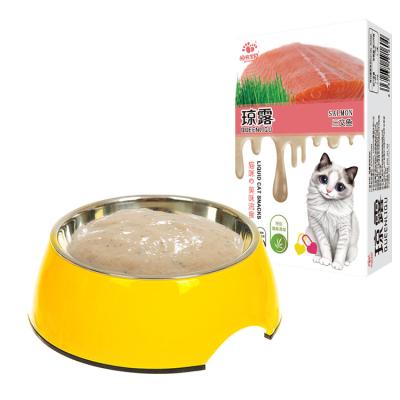 China 10g/p Sustainable Balanced Nutrition Salmon Flavor Add Catnip Cat Wet Food Treats Snacks Pet Treats OEM for sale