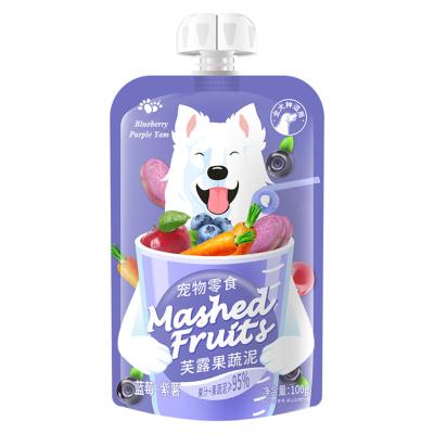 China Manufacturer Wholesale OEM 85g Pocket Food Treat Cat Dog Wet Stocked Fruit and Vegdtable Paste Treat Liquid Snacks for sale