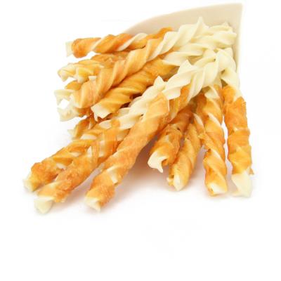 China Manufacture OEM ODM Chicken Wrap Twist Dog Snacks Dog Food Bully Stocked Dried Sticks for sale