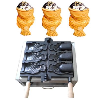 China Japanese snack factory Korea 3 shaped fish making waffle maker taiyaki machine big open mouth fish taiyaki for sale