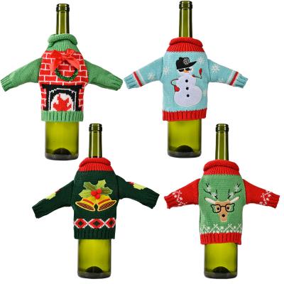 China New Product Eco-friendly Christmas Decorations Wine Bottle Knitted Clothes Christmas Red Wine Bottle Covers for sale