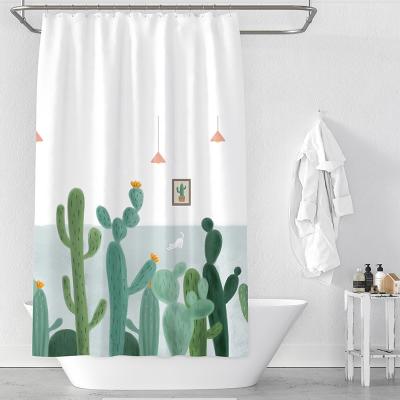 China Sustainable Cactus Digital Printing Polyester Bathroom Curtain Set Shower Printing Custom Bath Curtain for sale