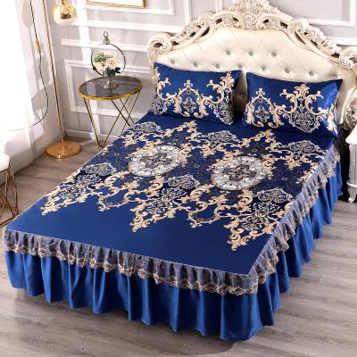 China Home Dorm Room Lace Bed Skirt Machine Wash Bed Skirt King Size Bed Sheet Three Piece Skirt Fitted for sale