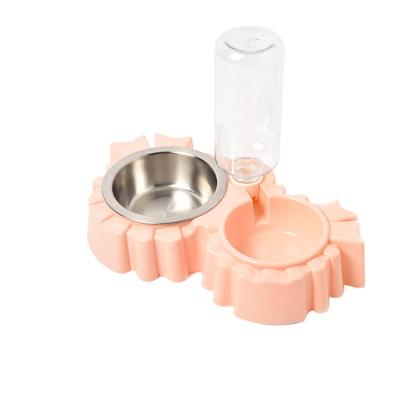 China Viable Different Size Melamine Double Pet Dog Cat Twin Bowl Twin Water Bowl With Stainless Steel Bowls for sale