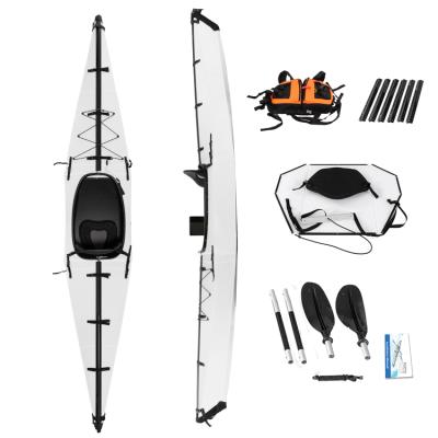 China New 2021 Terravent Outdoor Equipment Factory White Foldable Kayak 13ft Sit In Singal Fold Fishing Canoe Folding Kayak With Paddl For Sale for sale