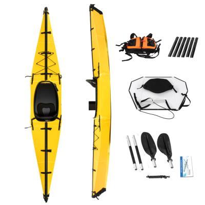 China 2021 Wholesale Outdoor Equipment Factory Terravent Foldable Kayak 13ft Single Seat Disassembled Origami Fold Folding Fishing Canoe Kayak For Sale for sale