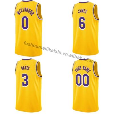 China Yellow USA Team Laker Basketball Uniform #6 James #3 Davis Wholesale QUICK DRY Los Angeles City Basketball Retro Men Stitched Tank Top for sale