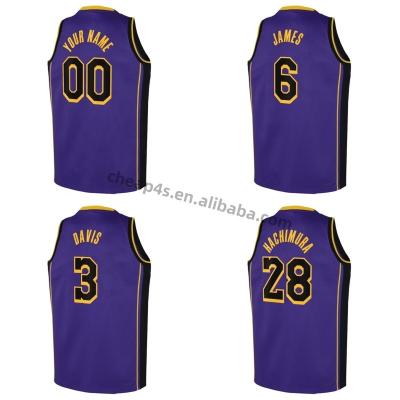 China USA Purple Retro Team Basketball Uniform Quick Dry #6 James Los Angeles Basketball Stitched By Laker Cheap Wholesale Mens QUICK DRY Tank Top for sale