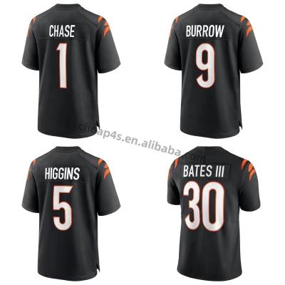 China Wholesale Mens Cincinnati Bengal Quick Dry American Football Jersey Cincinnati Bengal Black Quilted Hunt #1 #9 Black Stitched Uniform for sale