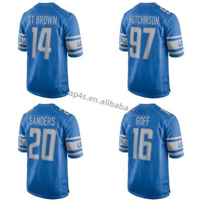 China St Pique Blue Brown 97 Hutchinson USA Soccer Uniform 14 Mens Quick Dry Detroit Lion American Football Jersey Wholesale for sale