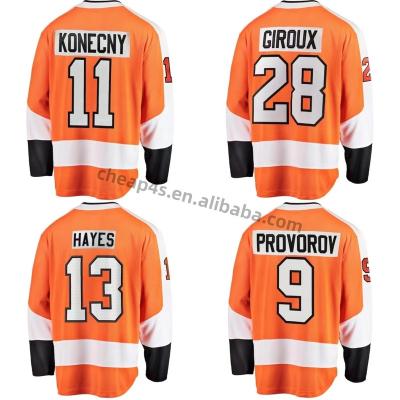 China breathable & durable custom ice hockey jersey philadelphia city pitted orange mens bug team uniform 28 giroux 11 konecny ​​79 hart for sale