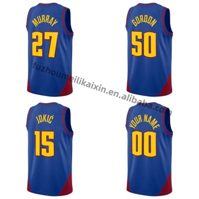 China Wholesale Navy USA Team Nugget Basketball Uniform #15 Jokic #27 Murray Denver City Retro Stitched Basketball Antibacterial Men's Tank Top for sale