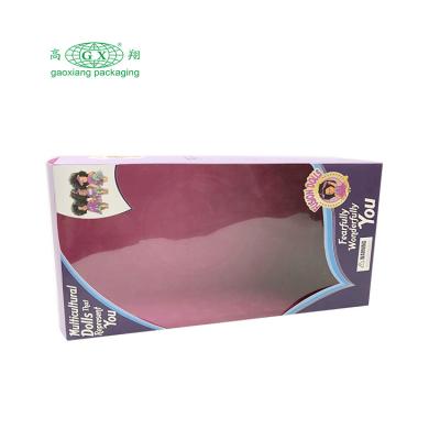 China Recycled materials pull down custom factory logo kids doll gift packing foldable paper box with window for sale