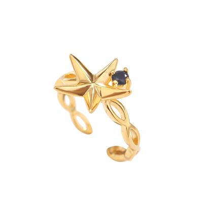 China Fashionable factory jewelry custom high end boho 18k gold plated 925 sterling silver starfish gemstone open rings for sale