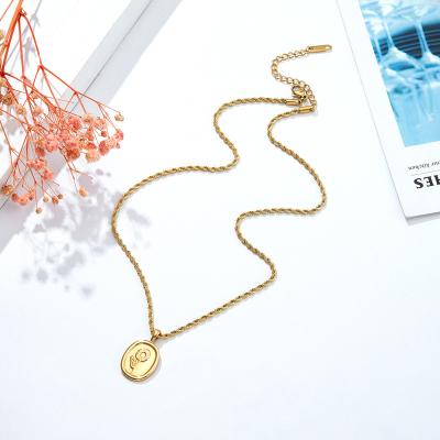 China Trendy luxury savory stainless steel pvd 18k gold plated rose twisted charm rectangle rope pendant necklace for sale