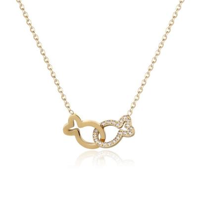 China 18K Gold Plated Trendy Stainless Steel Pisces Hollow Buckle Inlaid Zircon Pendant Necklace Girls' Jewelry Accessories for sale