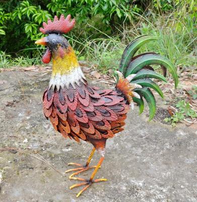 China Hand Painting Life Size Decor Rooster Metal Garden Statues Outdoor Animals for sale