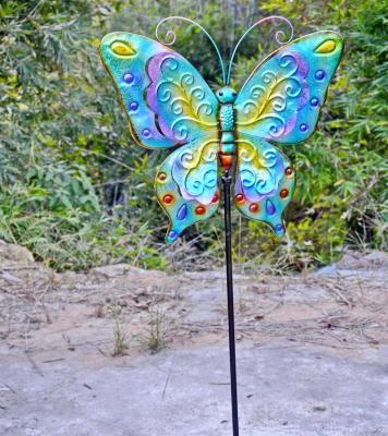 China Hand Painting Outdoor Garden Decoration Flying Butterfly Stake Metal Yard Stick for sale