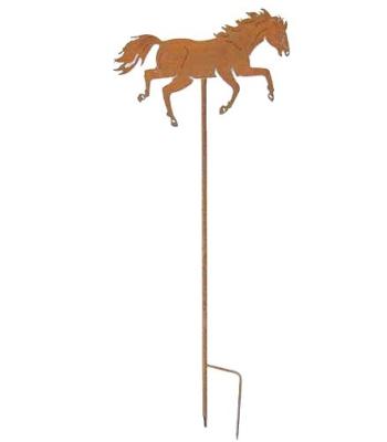 China Outdoor Hand Paint Yard Art Ornaments Antique Laser Cut Metal Horse Garden Stake for sale