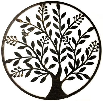 China Laser Cut Iron Sheet Tree Laser Cut Silhouette Art Round Metal Wall Sculpture for sale