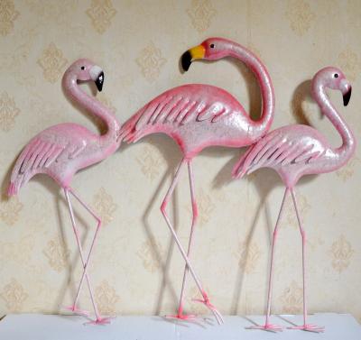 China 3D Metal Wall Art Home and Garden Flamingo Decor 3D Animal Wall Art Metal Sculpture for sale