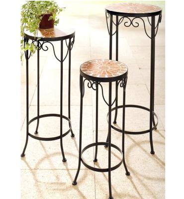 China Mosaic Tiles Upper Top Metal Wrought Iron Outdoor Flower Stand for sale