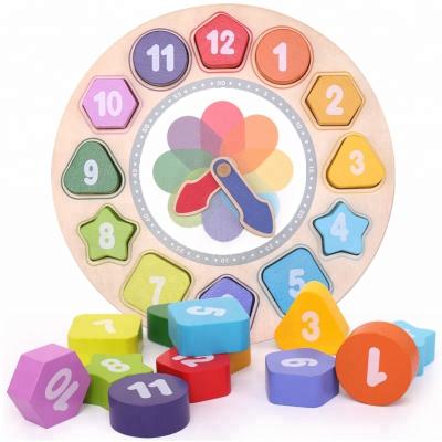 China Non-Toxic and Safe Wooden Shape Matching Clock Teaching Clocks for 3 Years Old Toddlers Kids for sale