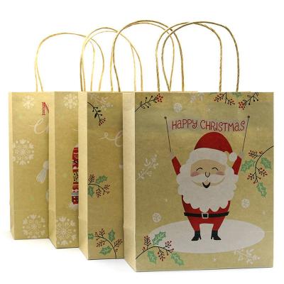 China High Quality Recycled Christmas Gift Bags Wholesale Brown Paper Materials Christmas Kraft Paper Bag Santa Gift Shopping Bag Recycled Packaging for sale