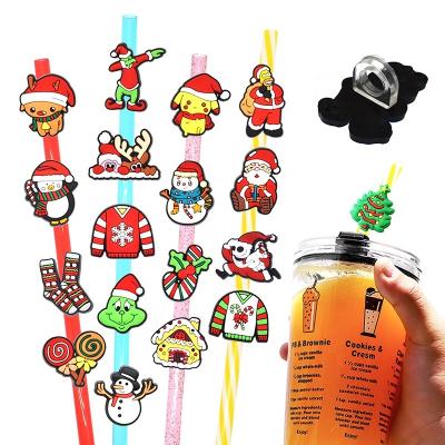 China Disposable Christmas Straw Toppers PVC Straw Topper Charms Christmas Grinch Rubber Straw Toppers for sale