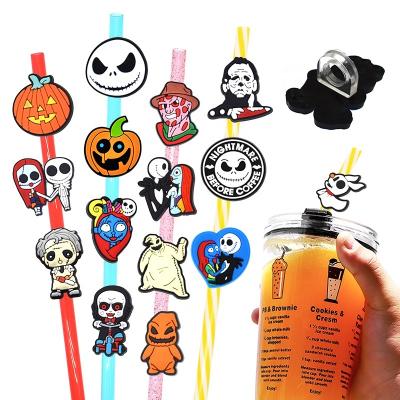 China Wholesale Spooky Benito Scream Halloween Spooky Straw Toppers Disposable Tumbler Spooky Straw Charms Bulk for sale