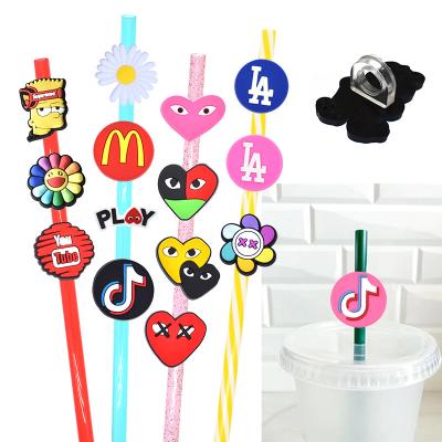 China Luxury Disposable Designer Straw Topper Charms Silicone Straw Topper Brand PVC Silicone Straw Topper Mold for sale