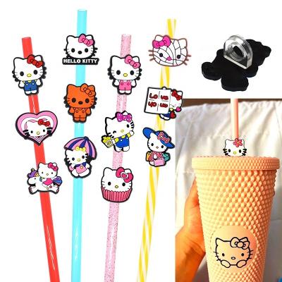 China Disposable Straw Toppers Anime Cartoon Helicopter Silicone Straw Toppers Cute Kitty for sale