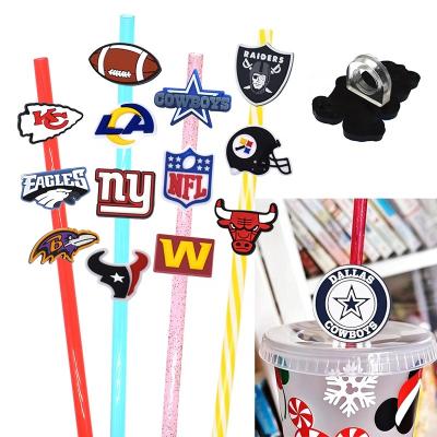 China Football teams logo nfl straw toppers disposable silicone nfl straw straw topper for sale