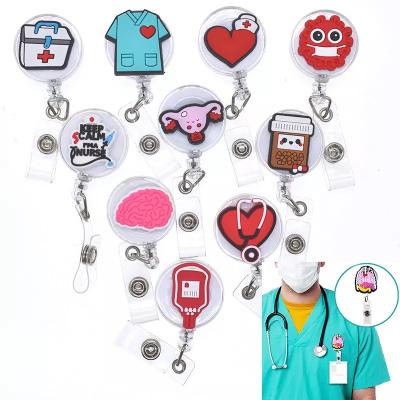 China Office School Medical Hearts Shape Stethoscope Nurse Retractable Felt Badge Holder Reels for sale