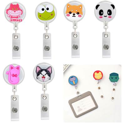 China Cute Reel Badge Clips Cute Kitty Cartoon Retractable Badge Holders Office School Desk Name Holder for sale