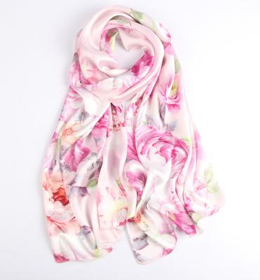 China Square Printing Silk Scarf Luxury Wholesale Woman Head Floral Print Scarf Skinny Silk Scarves for sale