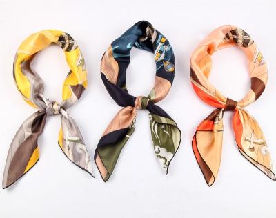 China New arrival fashion small square 100% silk satin silk scarf vintage scarf printing women silk for sale