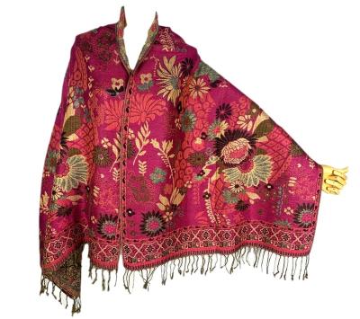 China Scarf Wrap All Over Metallic Paisley Jacquard Pteris Muslim Pashmina Shawl With Tassel Polyester Scarf for sale