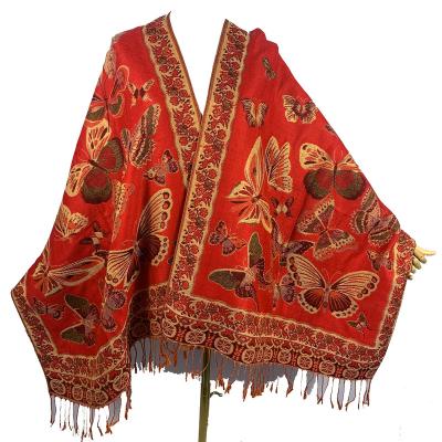 China Scarf factory wholesale cheap winter jacquard butterfly pashmina shawl polyester weaving scarf for sale