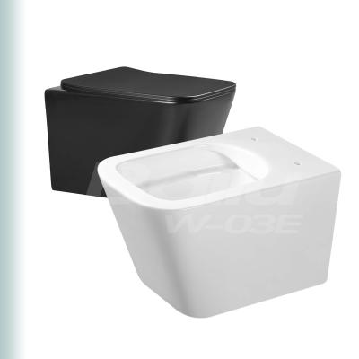 China BAILU W-03E Concealed Sanitary Ware P-trap Washdown Wall-hung Modern Ceramic WC Shape Rimless Square Toilet Seat Cover for sale