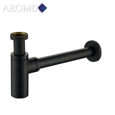 China Modern Minimalist Cylindrical Bottle Trap Drain Sink Matt Black Finishing Basin Waste Brass Design Siphon for sale