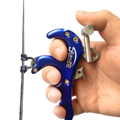 China Hunting Archery Recurve Metal Bow Release Aid Strap Compound Hunting Bow Caliper with 4 Fingers for sale