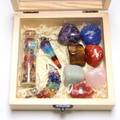 China Natural Africa 7 Chakra Stone Healing Kit Meditation Set With Wooden Box for sale