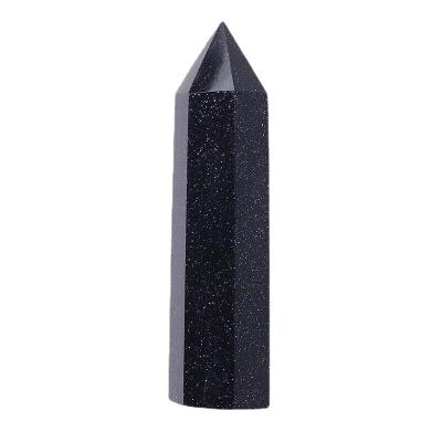 China Europe Natural Black Sandstone Healing Column Crystal Hexagonal Simple Pointed Home Decoration for sale